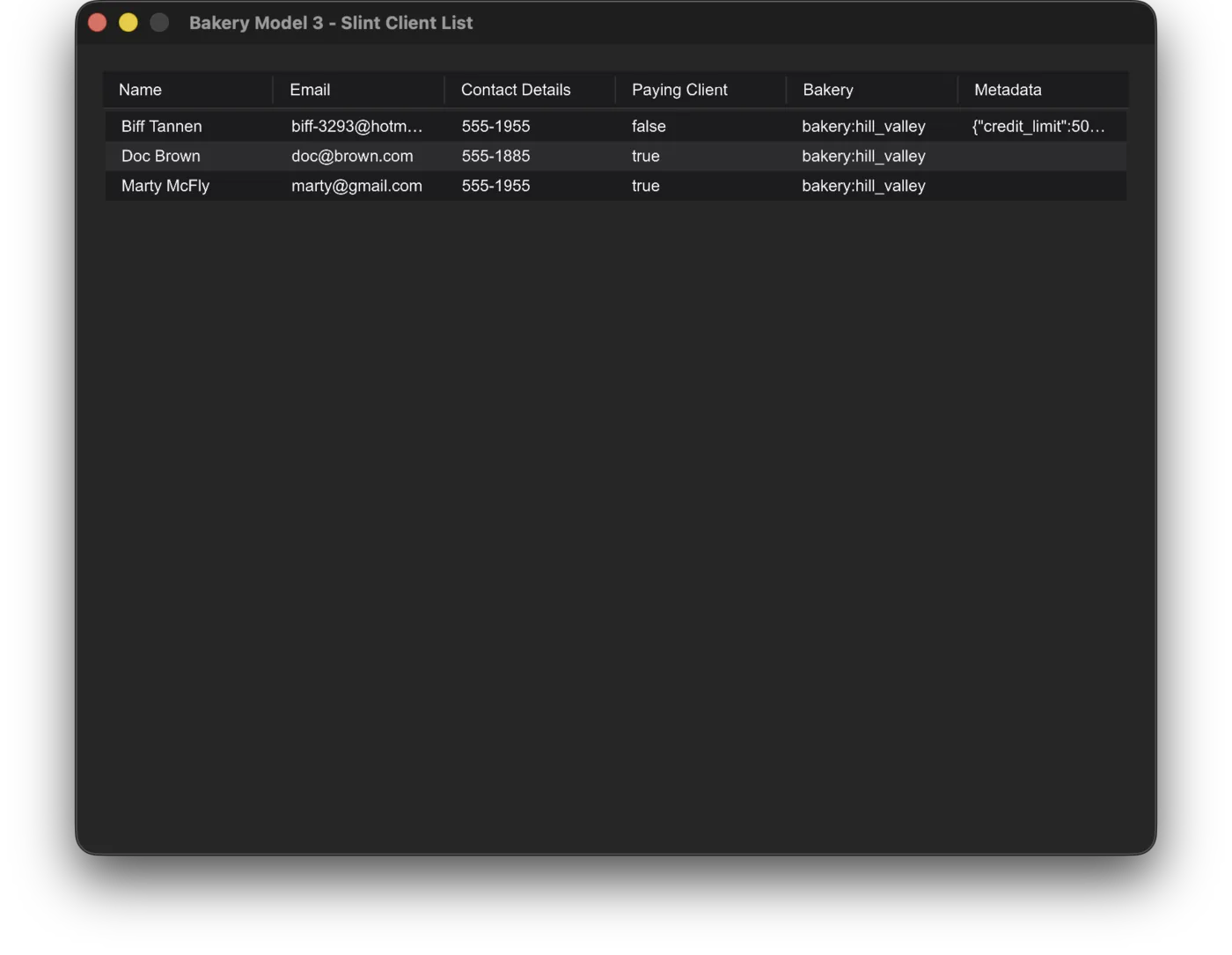 The client table in Slint.