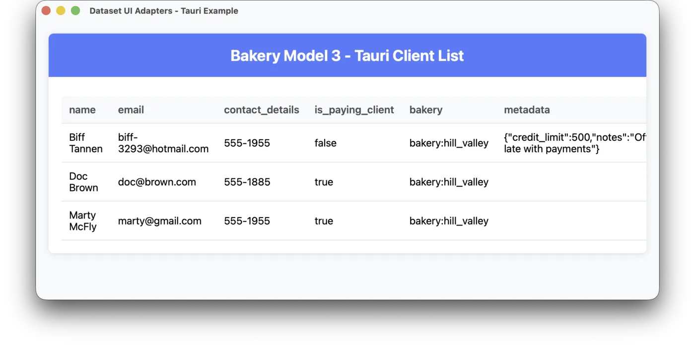 The client table in Tauri, a web page inside a desktop window.