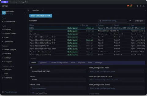 The new launch lands in the list instantly, its details ready to edit