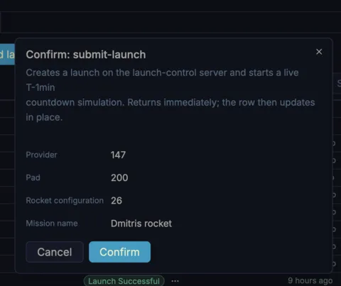 The action dialog spells out what it'll do before it hits the live server